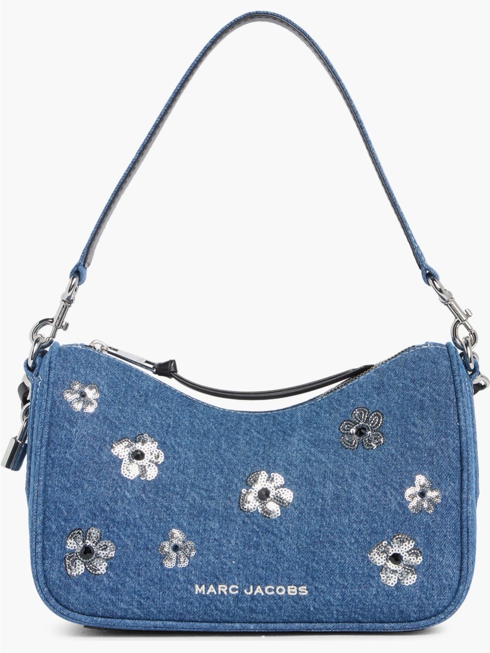Marc Jacobs Blue Denim Shoulder Bag with Sequin Flower Accents